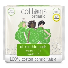 Cottons Organic Pads Ultra Thin With Wings Regular 14 Pieces