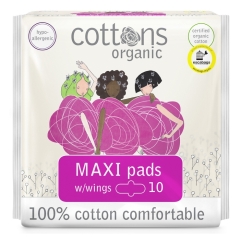 Cottons Organic Pads With Wings Maxi 10 Pieces