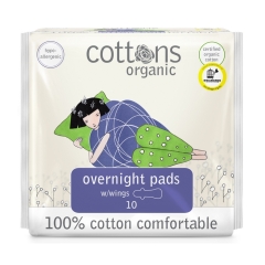 Cottons Organic Overnight Pads with Wings 10 Pieces