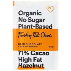 Funky Fat Choc Biologische Dark Chocolate + MCT And Hazelnuts 50 Gram