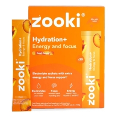 Zooki Hydration+ Energy and Focus  Peach Flavour 30 x 4.68 Grams Sachets